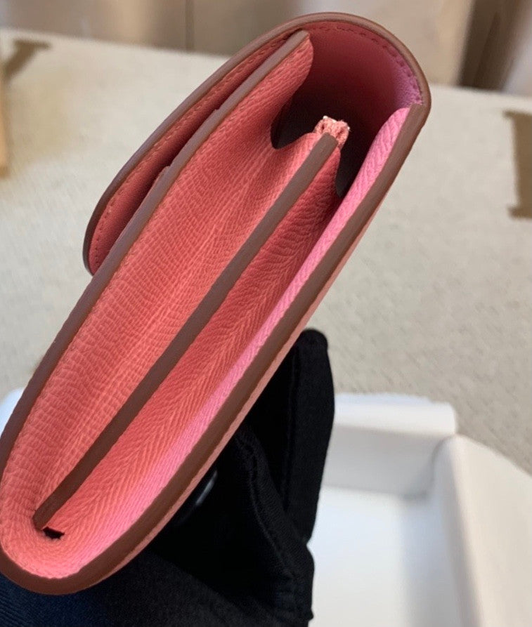 Hermes Constance Compact Passant wallet Sakura Pink Epsom Leather with Palladium Hardware