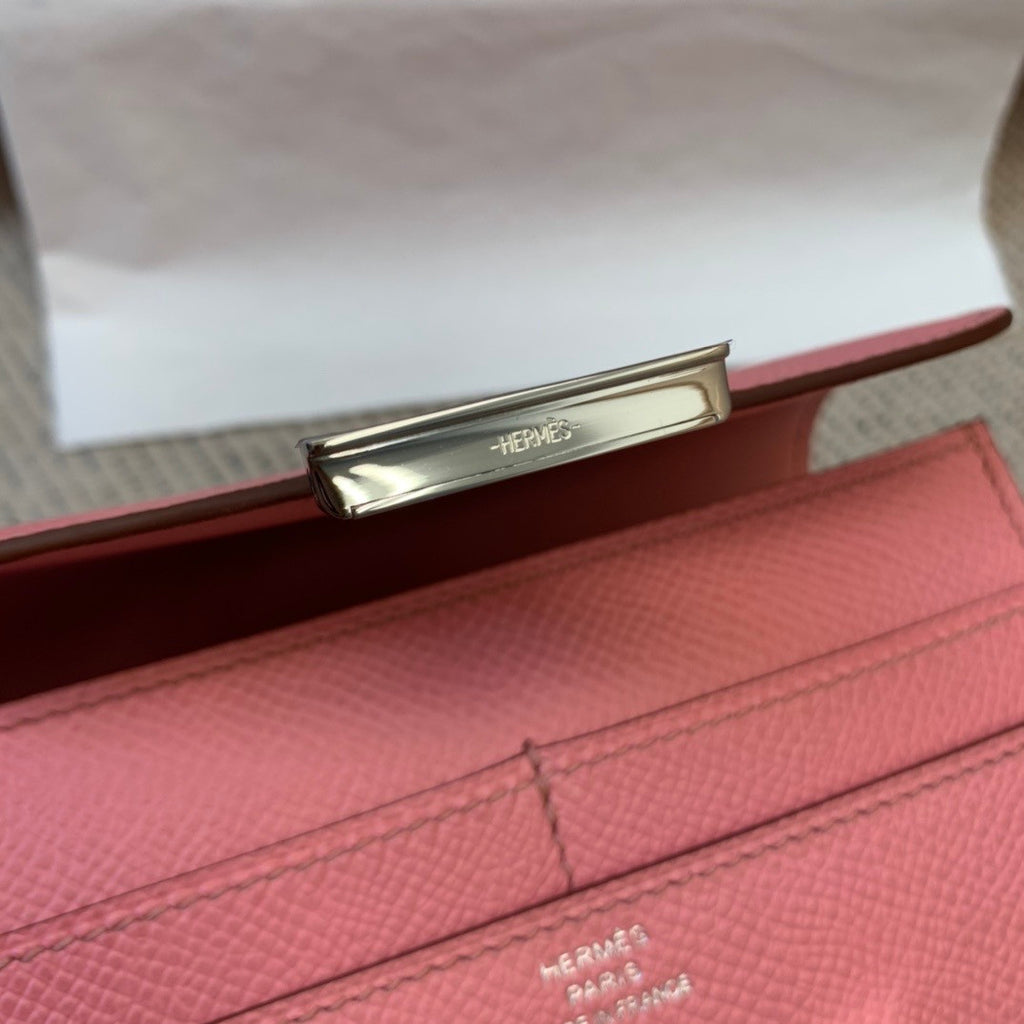 Hermes Constance Compact Passant wallet Sakura Pink Epsom Leather with Palladium Hardware