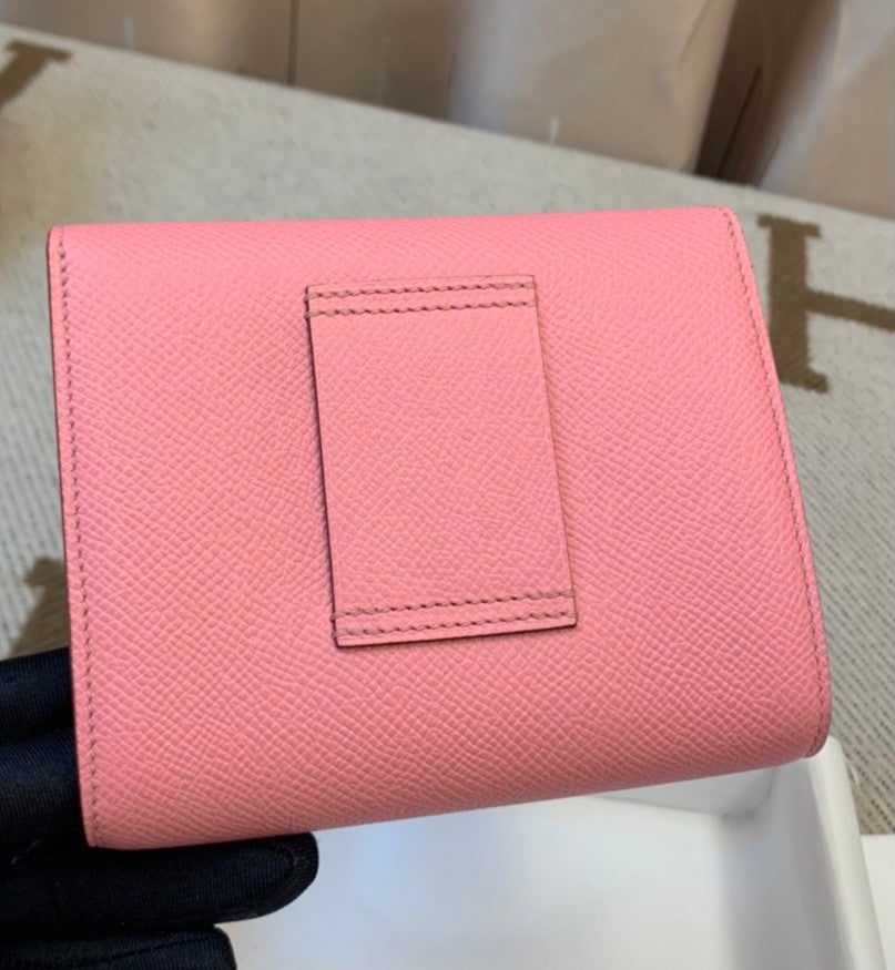 Hermes Constance Compact Passant wallet Sakura Pink Epsom Leather with Palladium Hardware