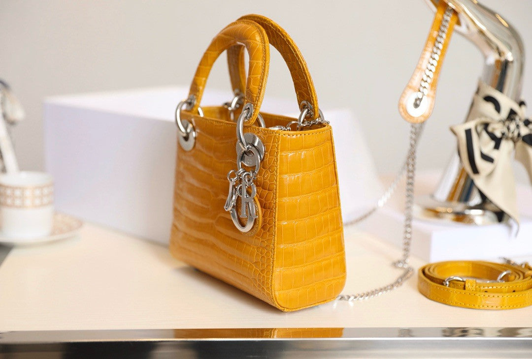 Christian Dior Mini Lady Dior handbag in Yellow Crocodile
