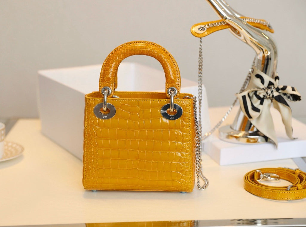 Christian Dior Mini Lady Dior handbag in Yellow Crocodile