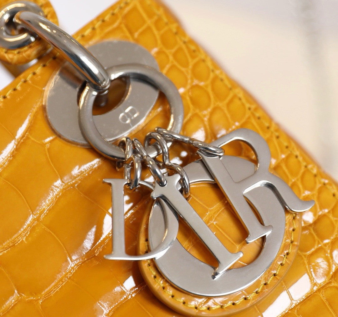 Christian Dior Mini Lady Dior handbag in Yellow Crocodile