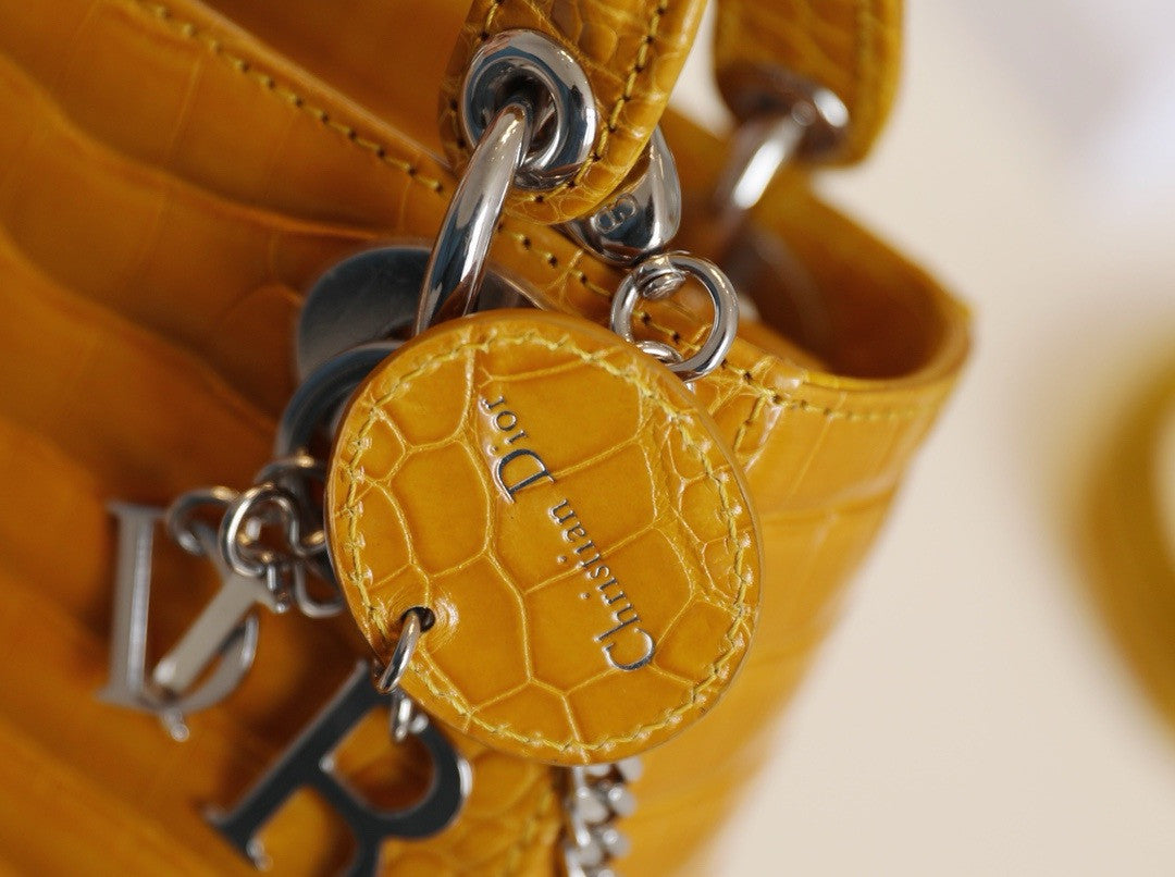Christian Dior Mini Lady Dior handbag in Yellow Crocodile