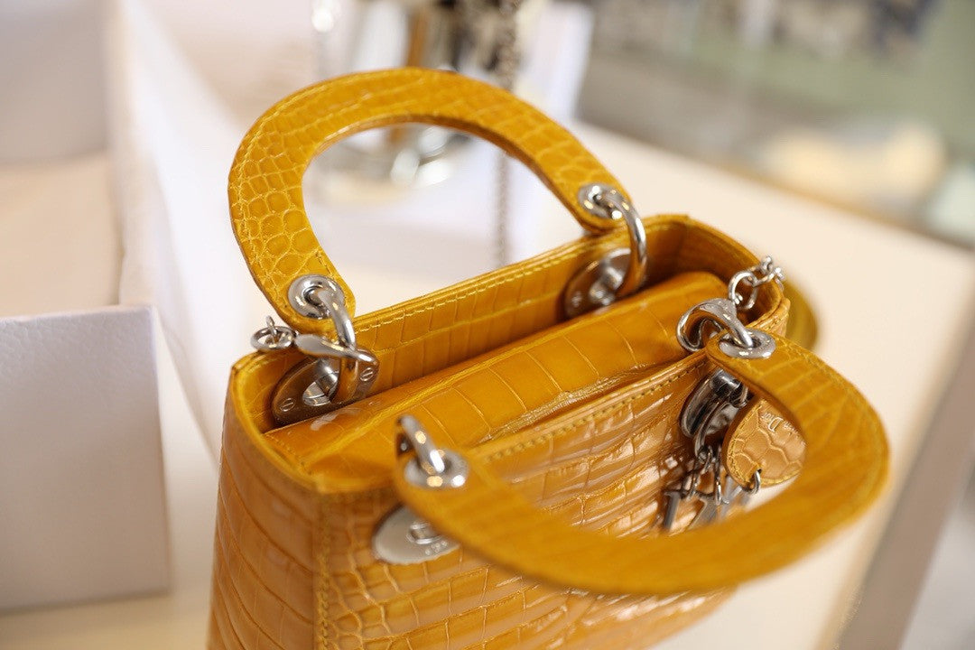 Christian Dior Mini Lady Dior handbag in Yellow Crocodile