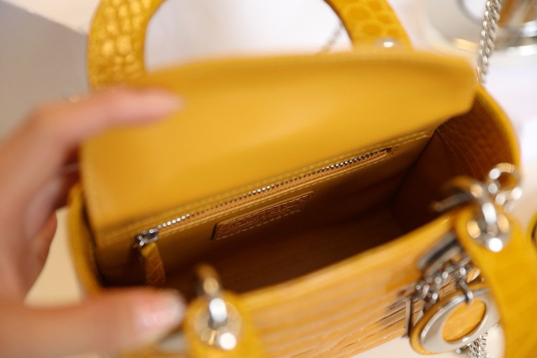 Christian Dior Mini Lady Dior handbag in Yellow Crocodile