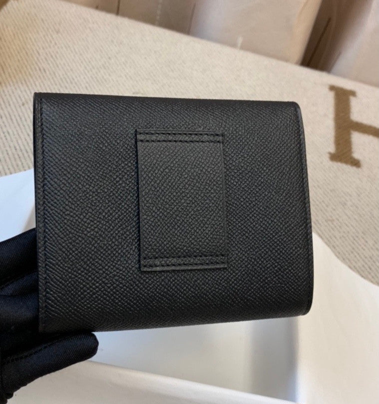 Hermes Constance Compact Passant wallet Black Epsom Leather with Gold Hardware