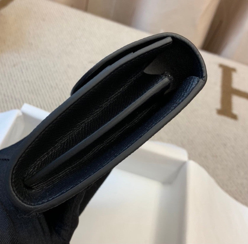 Hermes Constance Compact Passant wallet Black Epsom Leather with Gold Hardware