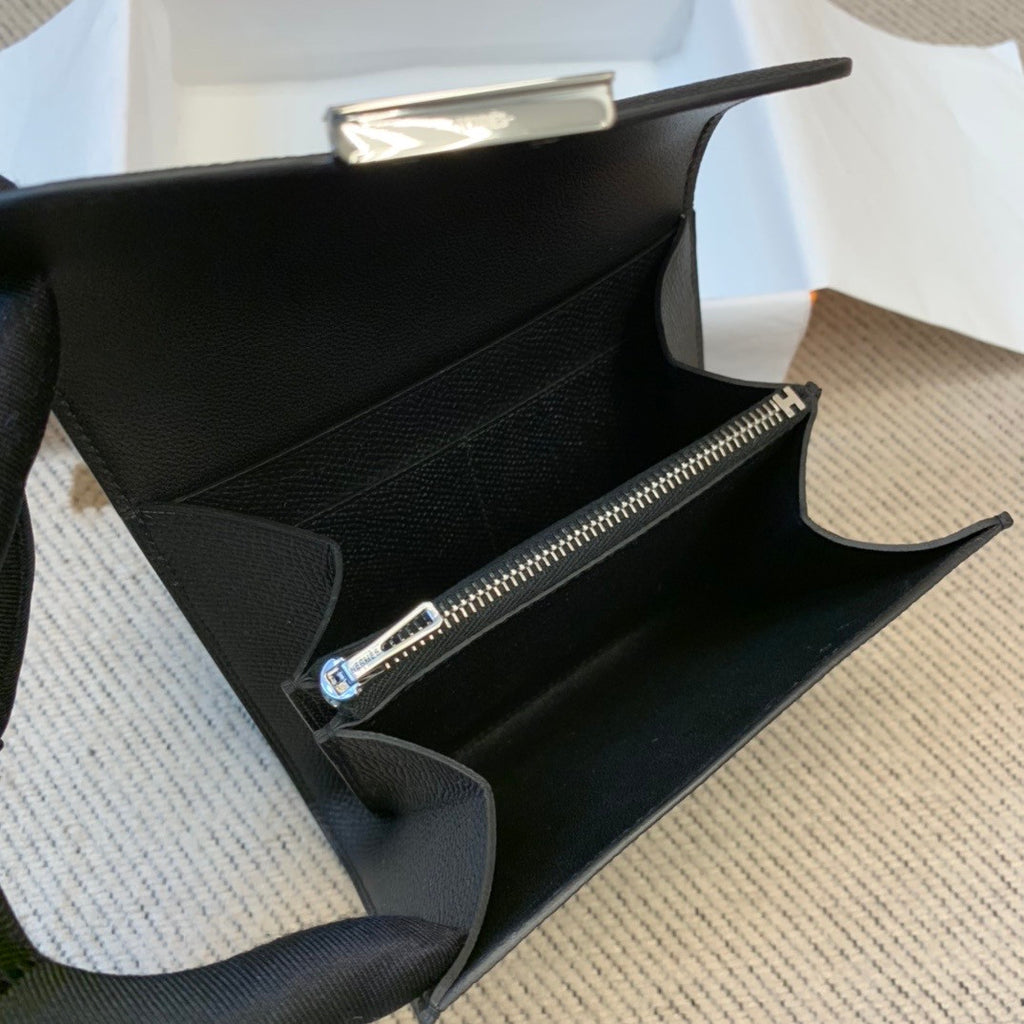 Hermes Constance Compact Passant wallet Black Epsom Leather with Palladium Hardware