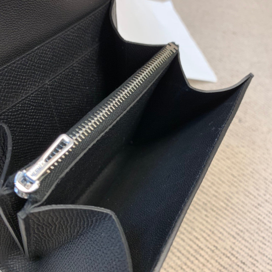Hermes Constance Compact Passant wallet Black Epsom Leather with Palladium Hardware
