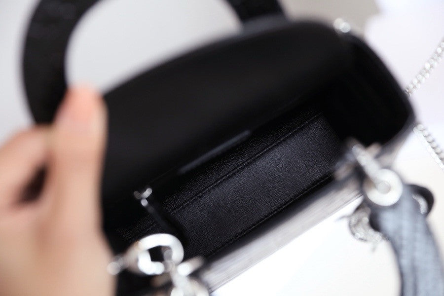 Christian Dior Lady Dior Mini Crocodile Silver Hardware with Crystals Black