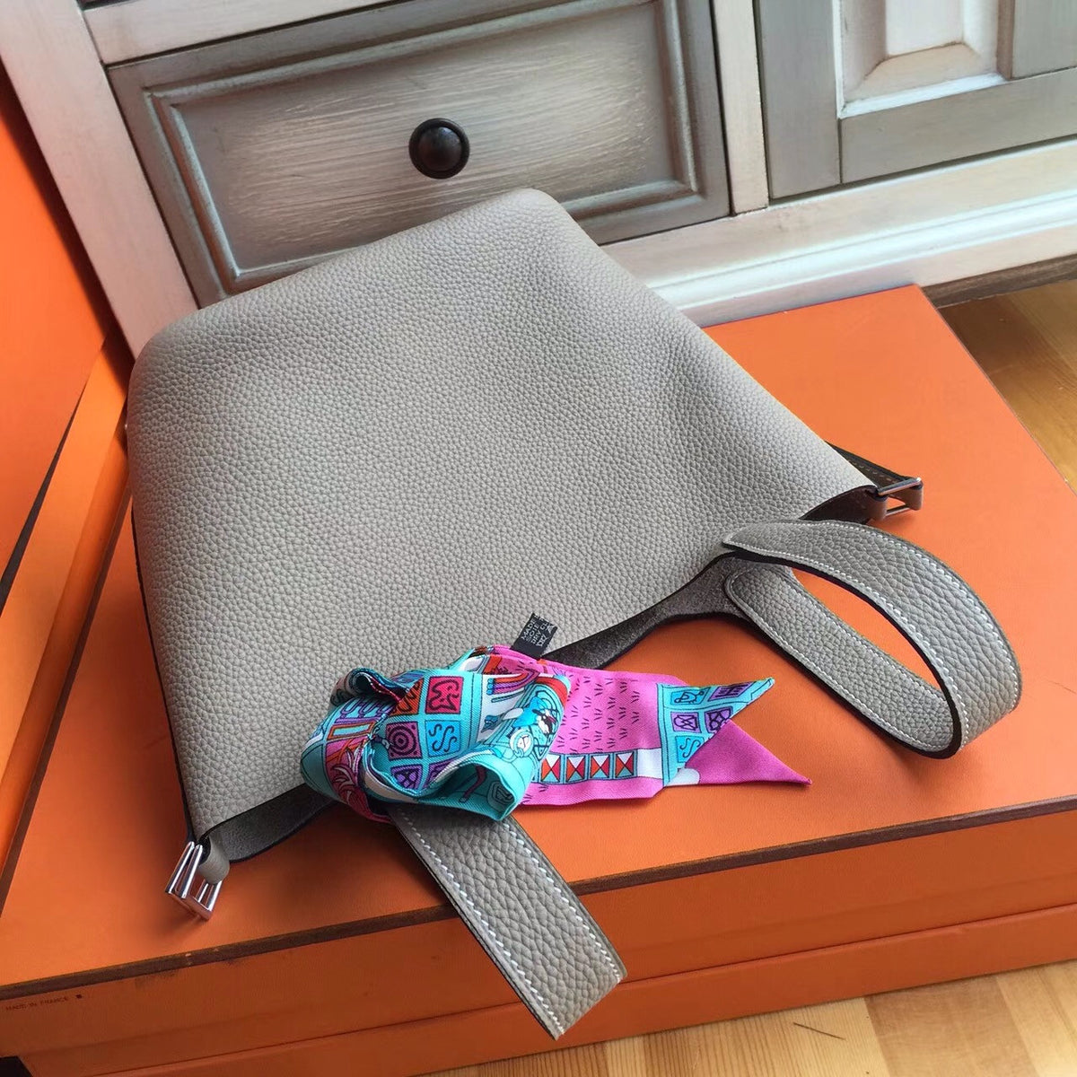 Hermes Etoupe  Picotin Lock MM Togo Leather Bag