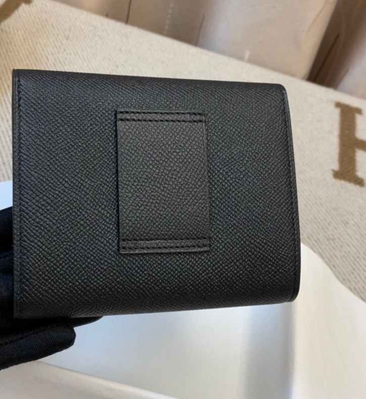 Hermes Constance Compact Passant wallet Black Epsom Leather with Gold Hardware