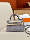 Hermès Kelly 20 Mini II Sellier Gris Agate Ostrich Gold Hardware