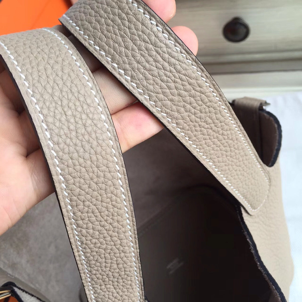 Hermes Etoupe  Picotin Lock MM Togo Leather Bag