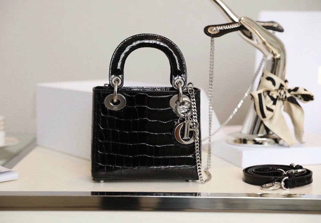 Christian Dior Mini Lady Dior handbag in Black Crocodile