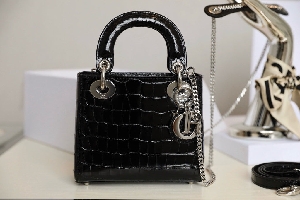 Christian Dior Mini Lady Dior handbag in Black Crocodile