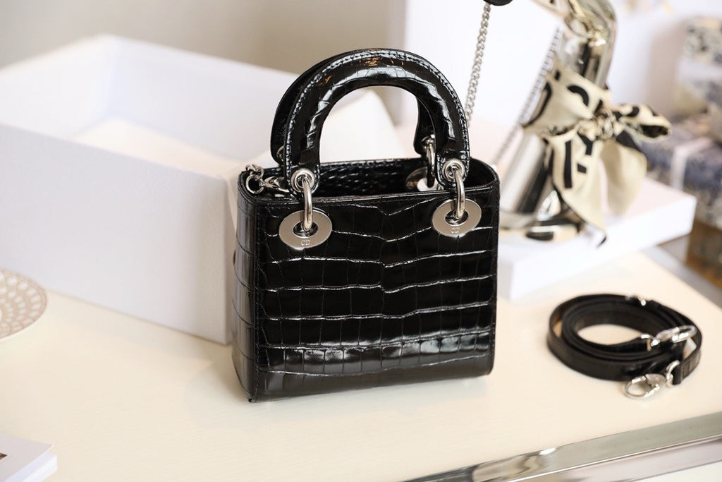 Christian Dior Mini Lady Dior handbag in Black Crocodile