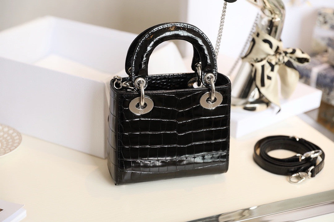 Christian Dior Mini Lady Dior handbag in Black Crocodile