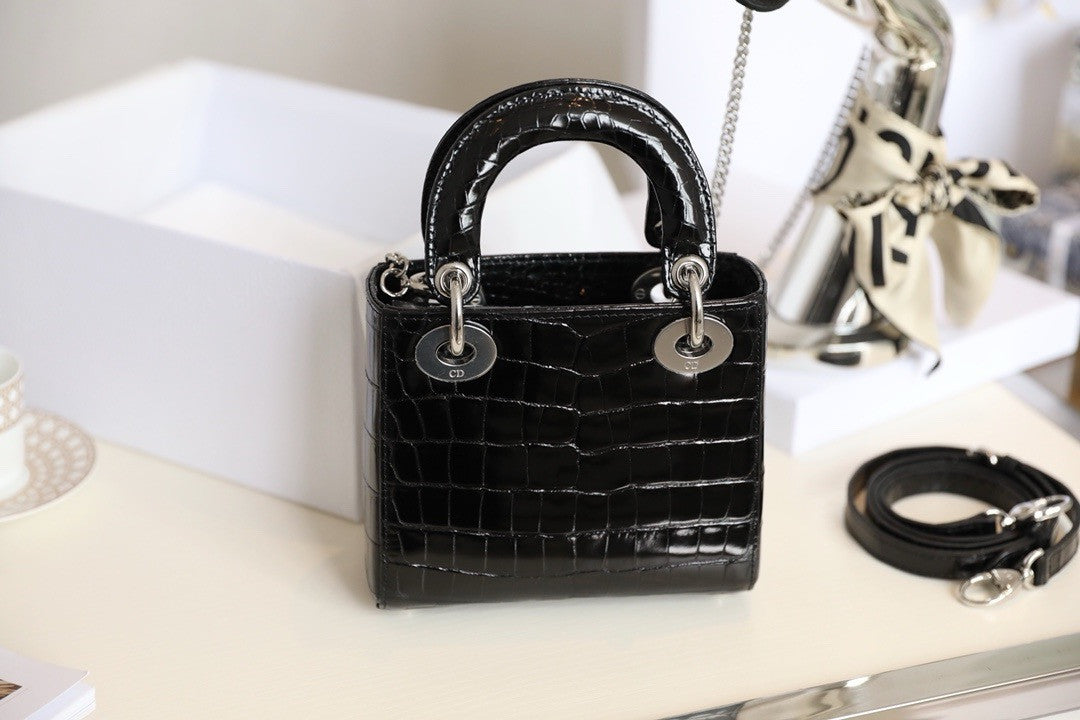 Christian Dior Mini Lady Dior handbag in Black Crocodile