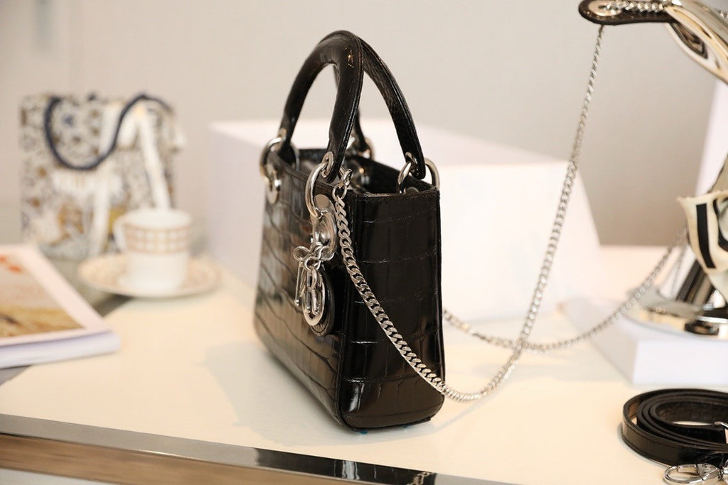 Christian Dior Mini Lady Dior handbag in Black Crocodile