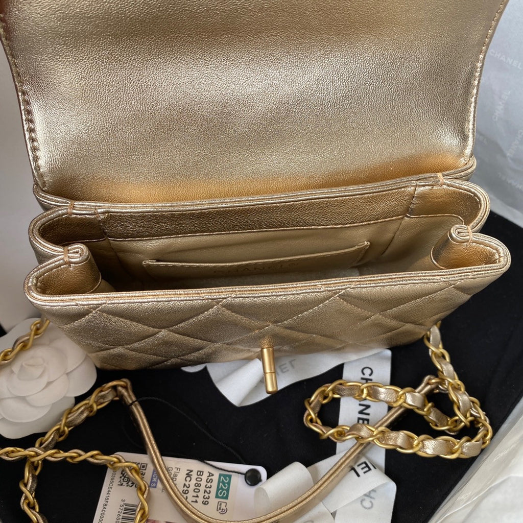 Chanel Diamanté & Gold Metal MINI FLAP BAG 2022 GOLD
