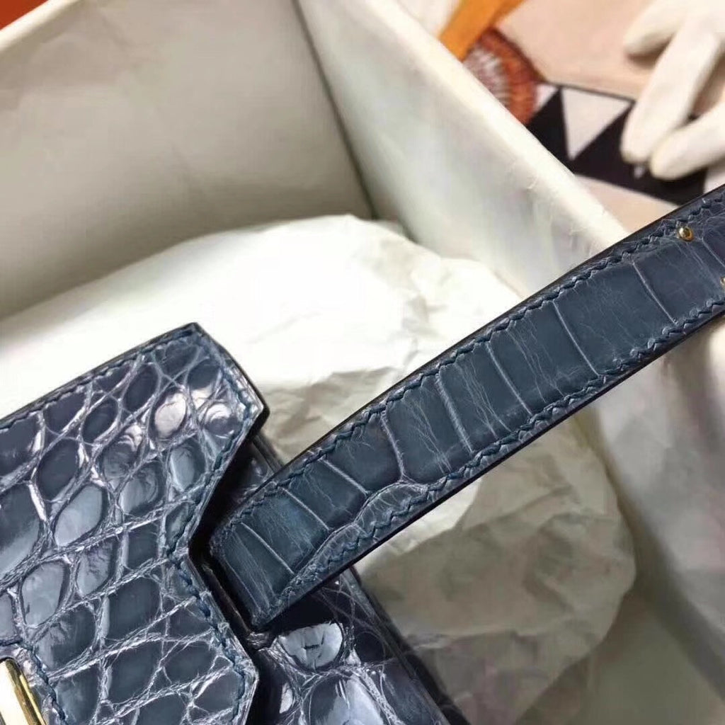 Hermes 75 Blue Jean Birkin 30 in Shiny Niloticus Crocodile with Palladium hardware