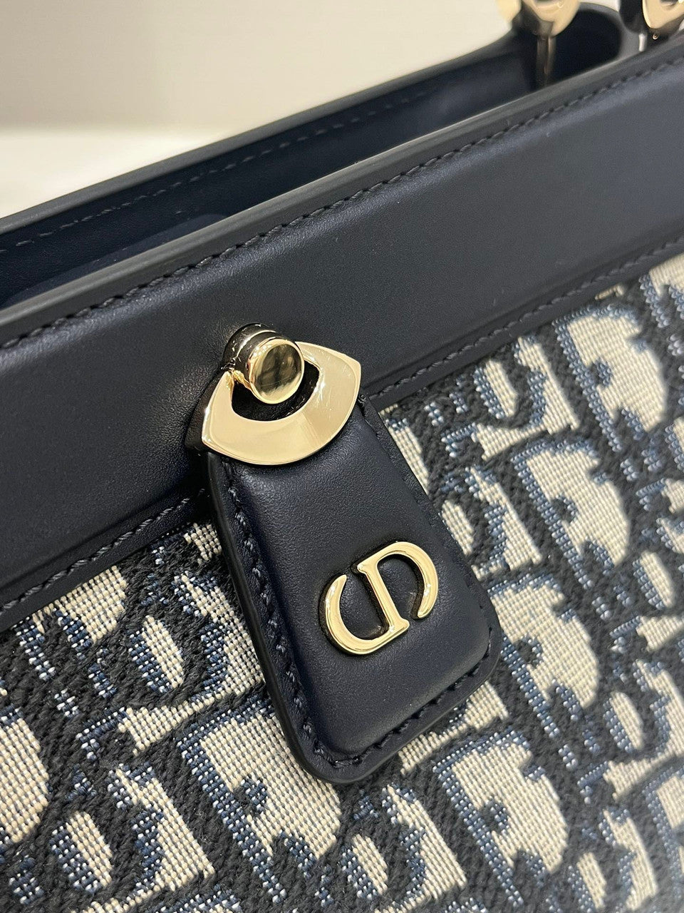 Christian Dior SMALL DIOR KEY BAG Blue Dior Oblique Jacquard Box Calfskin