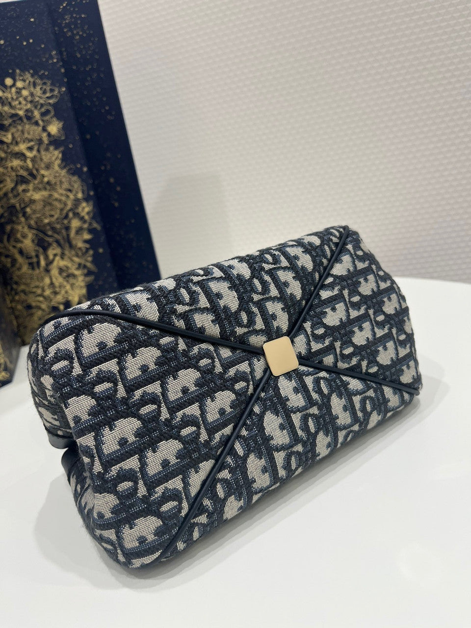 Christian Dior SMALL DIOR KEY BAG Blue Dior Oblique Jacquard Box Calfskin