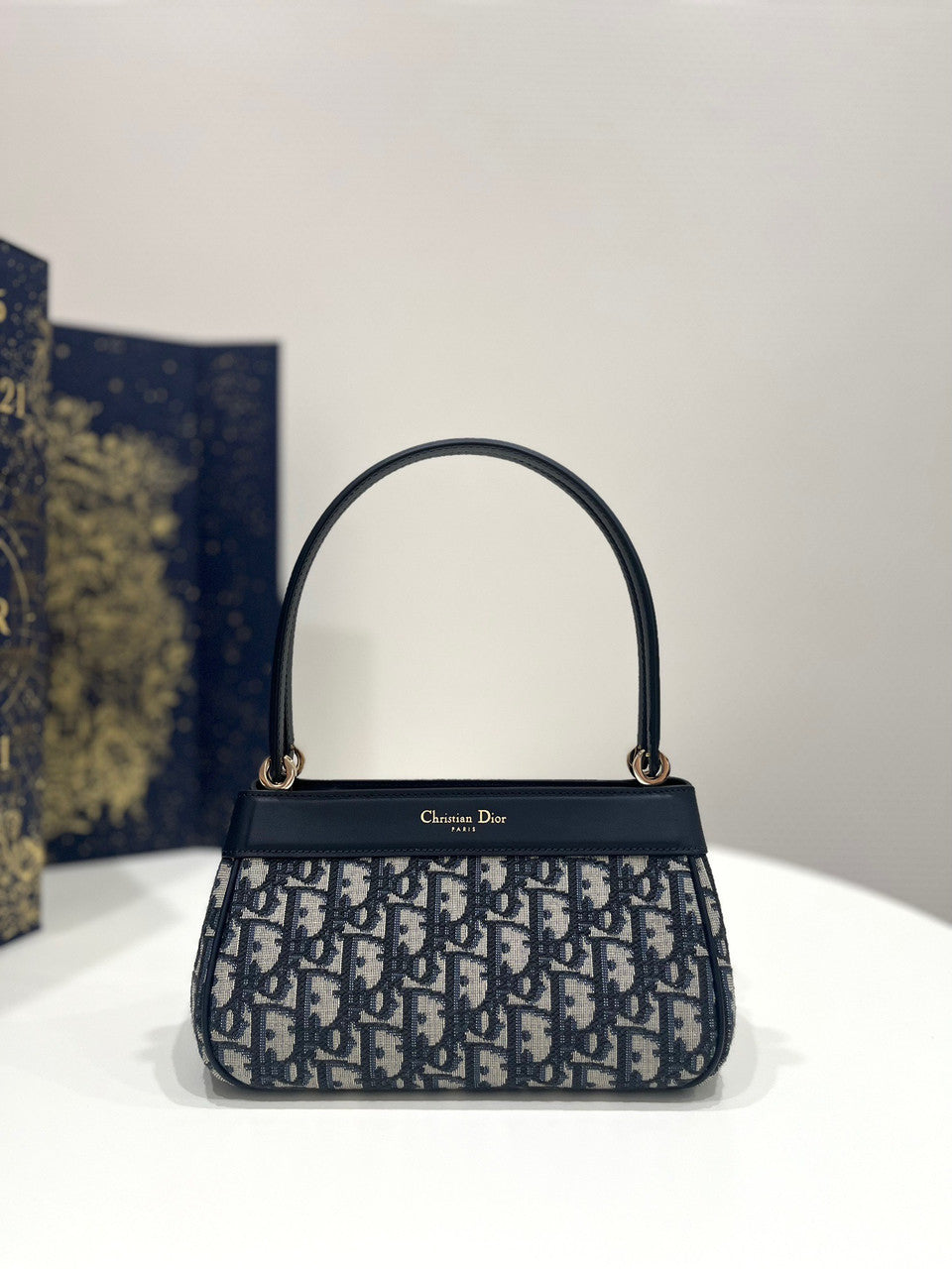 Christian Dior SMALL DIOR KEY BAG Blue Dior Oblique Jacquard Box Calfskin