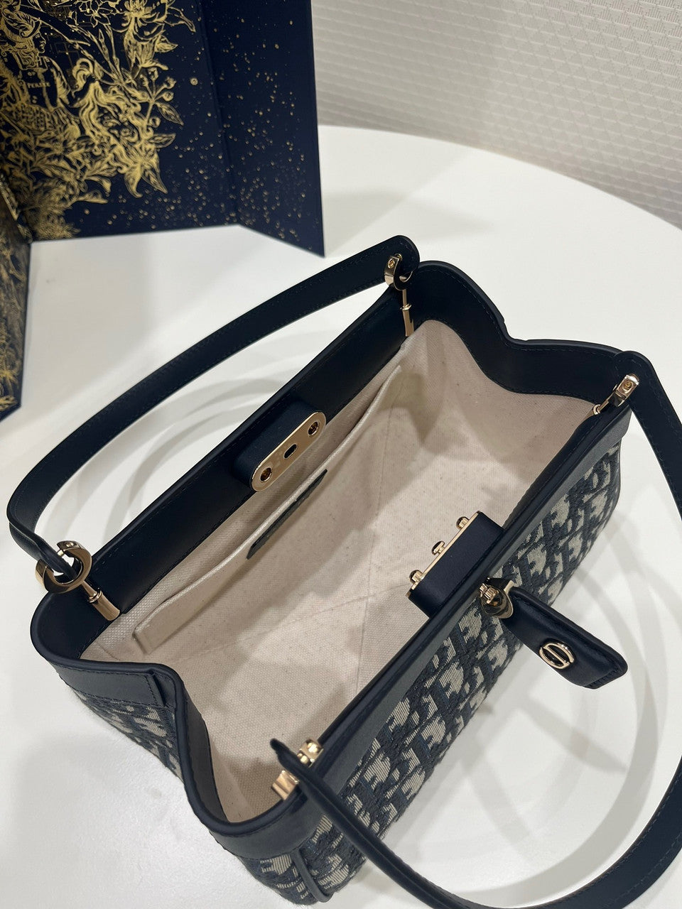 Christian Dior SMALL DIOR KEY BAG Blue Dior Oblique Jacquard Box Calfskin