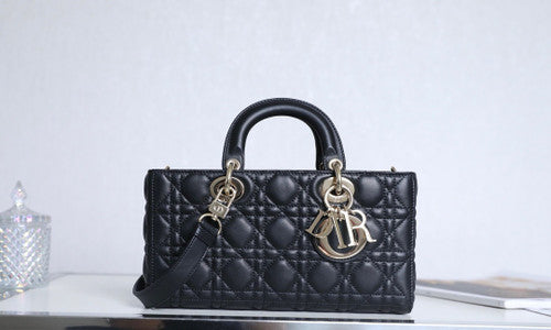 Christian Lady D-Joy Medium Bag Black Cannage Lambskin