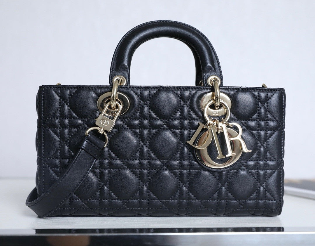 Christian Lady D-Joy Medium Bag Black Cannage Lambskin