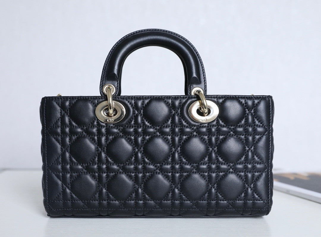 Christian Lady D-Joy Medium Bag Black Cannage Lambskin
