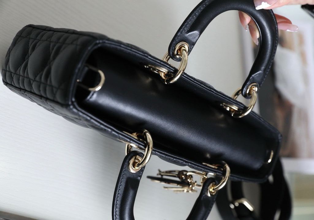 Christian Lady D-Joy Medium Bag Black Cannage Lambskin