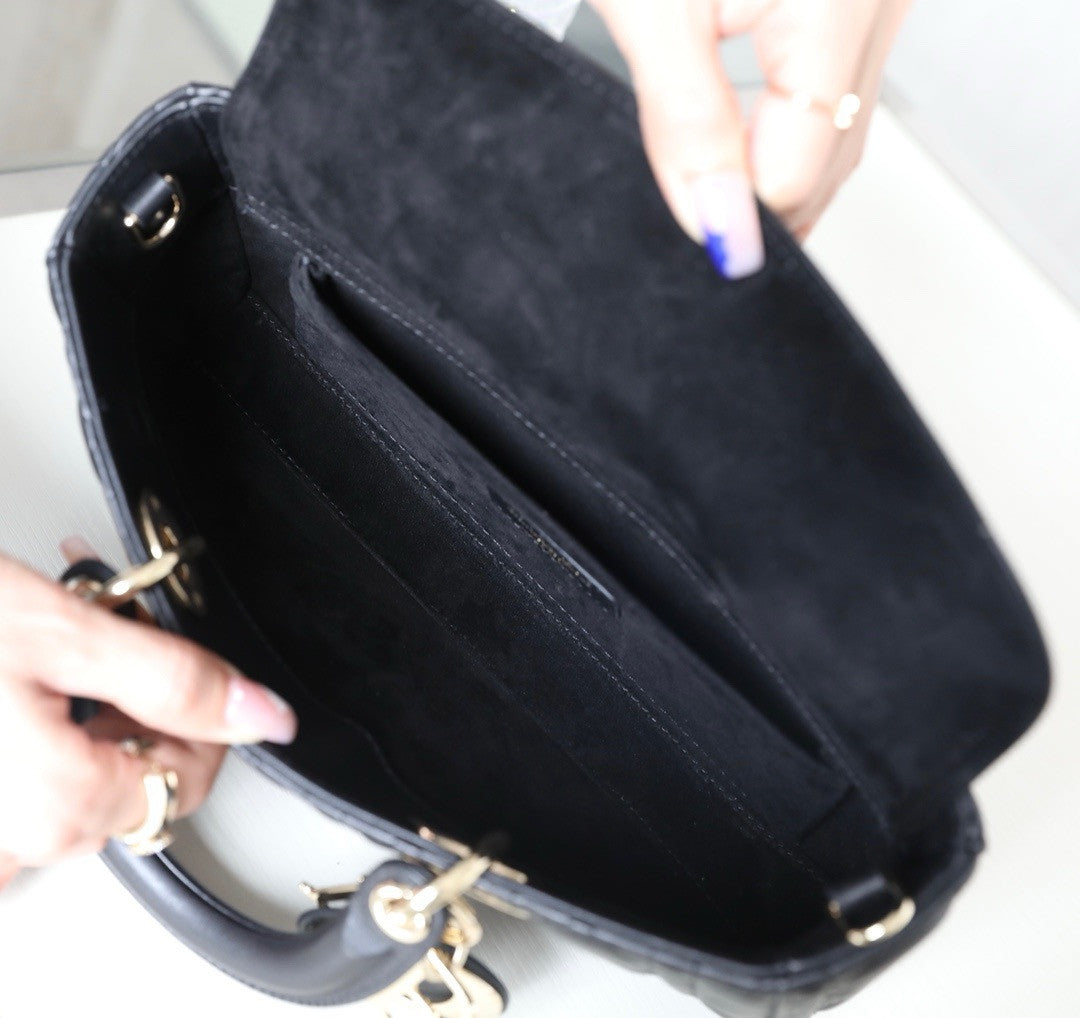 Christian Lady D-Joy Medium Bag Black Cannage Lambskin