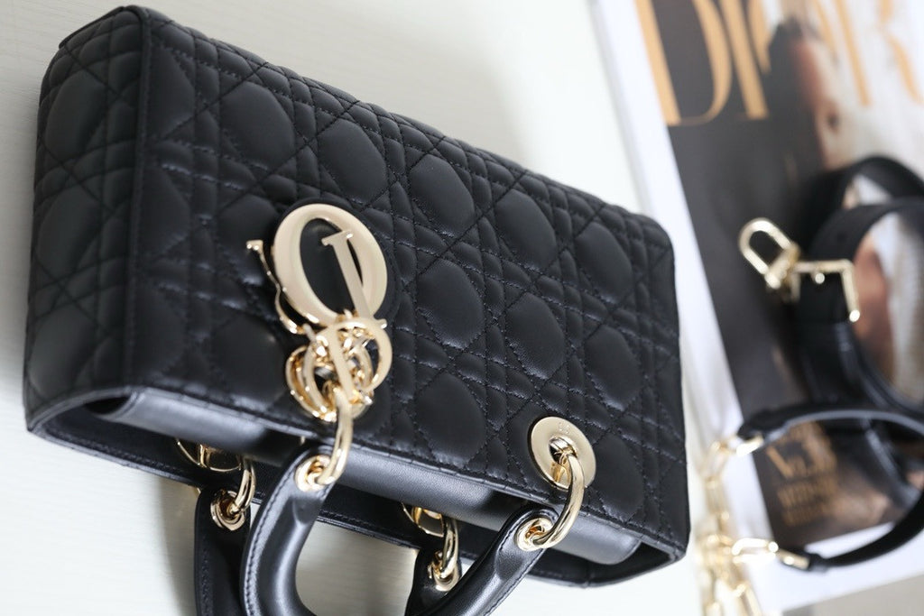 Christian Lady D-Joy Medium Bag Black Cannage Lambskin