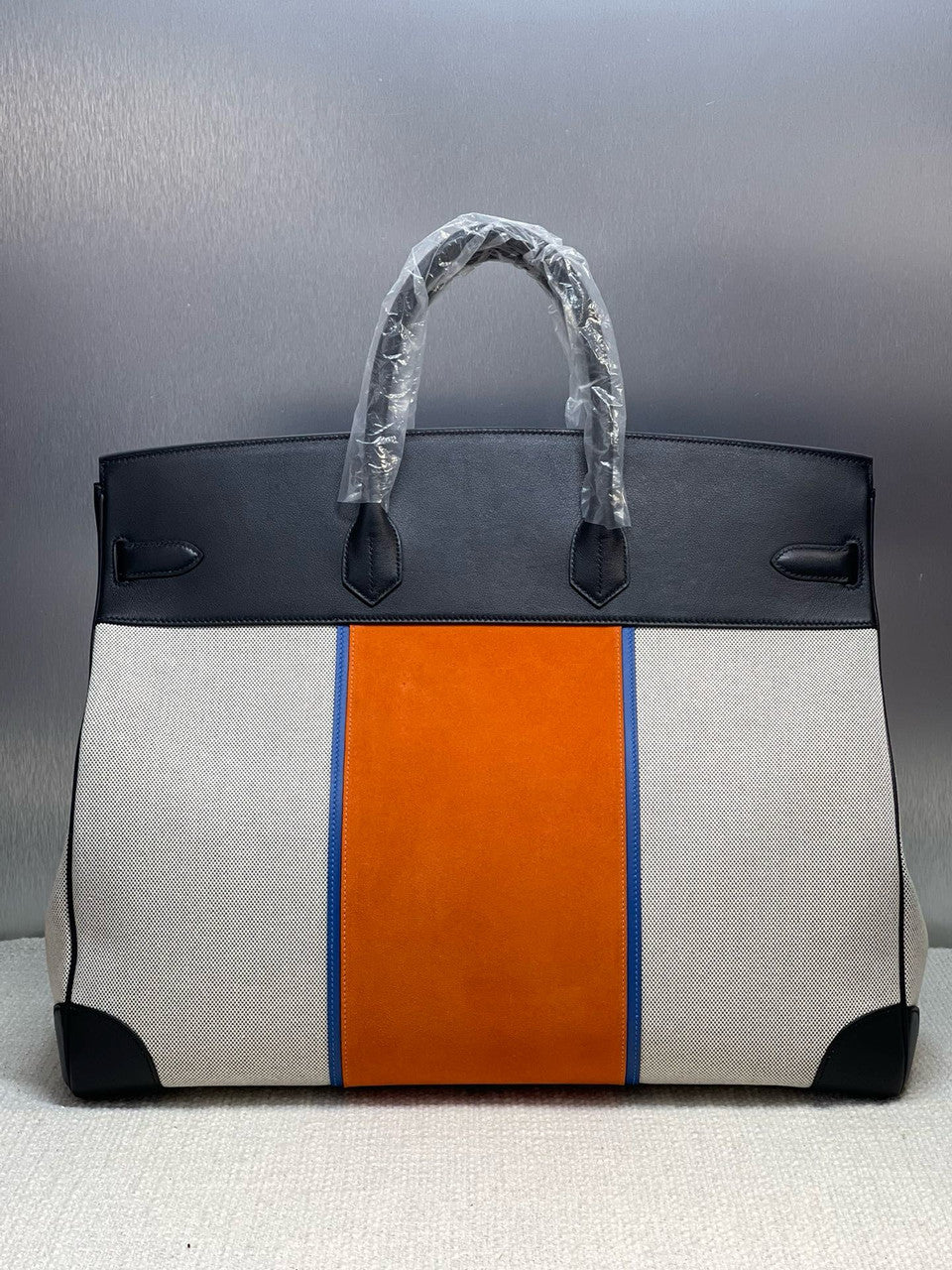 HERMÈS BIRKIN 50 HAC TOILE SUEDE AND SWIFT BRUSHED GOLD HARDWARE RUNWAY