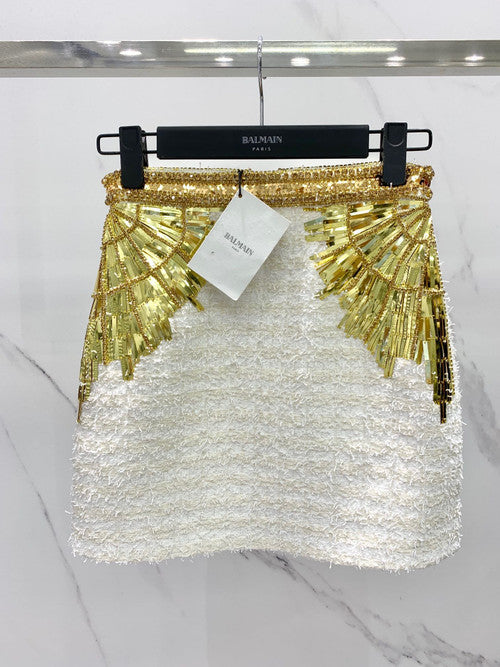 Balmain Embroidered tweed skirt