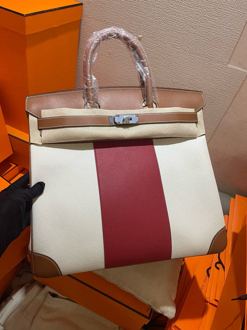 Hermes Birkin 40 HAC Gold & Bordeaux Swift Toile De Camp Gold Hardware