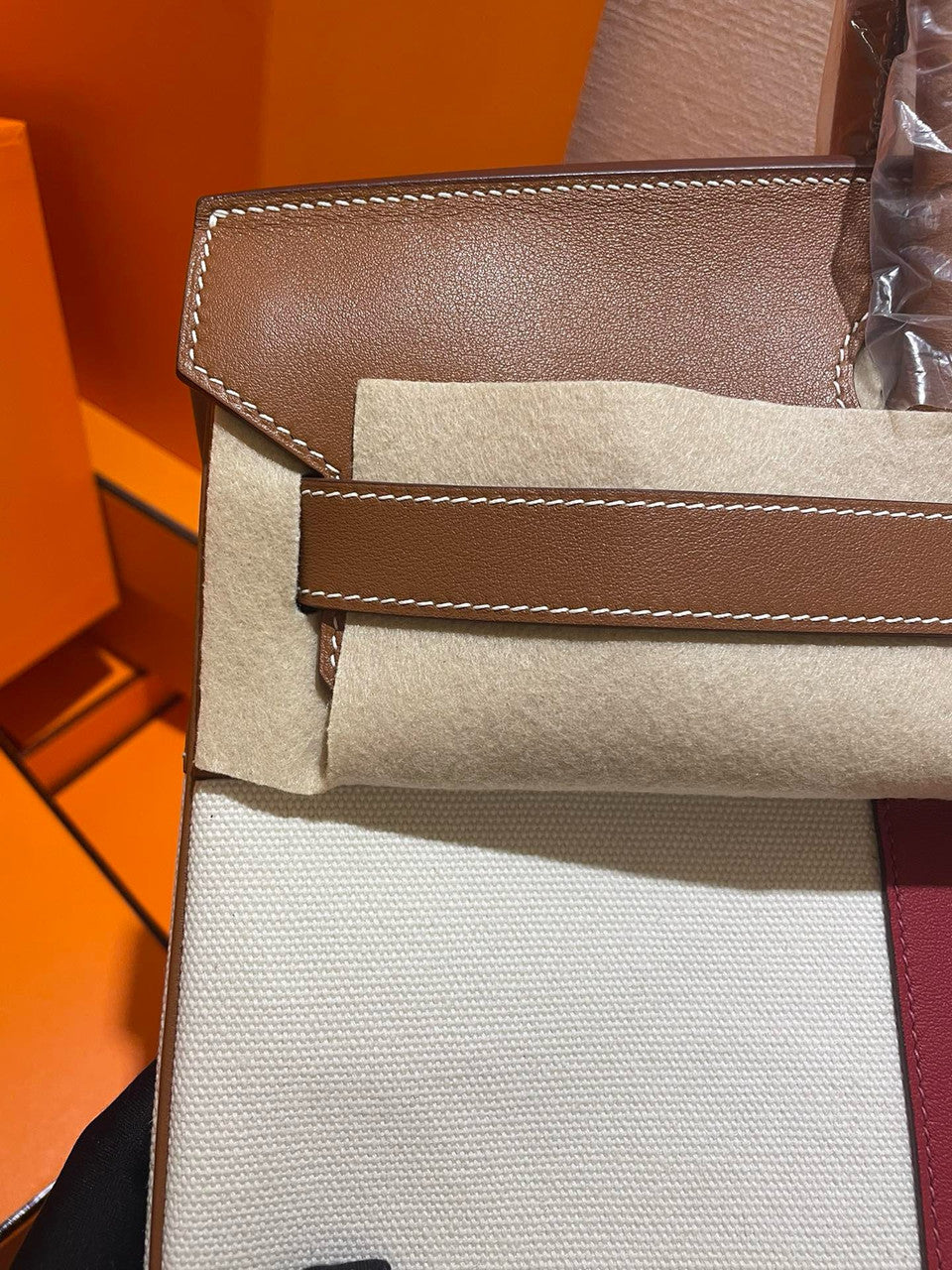 Hermes Birkin 40 HAC Gold & Bordeaux Swift Toile De Camp Gold Hardware