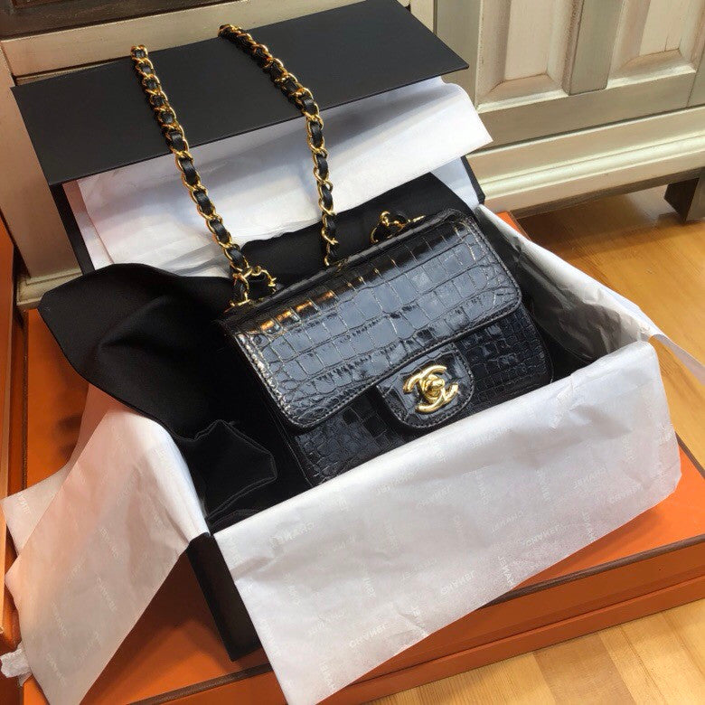 Chanel Alligator Mini Classic Flap Bag Black
