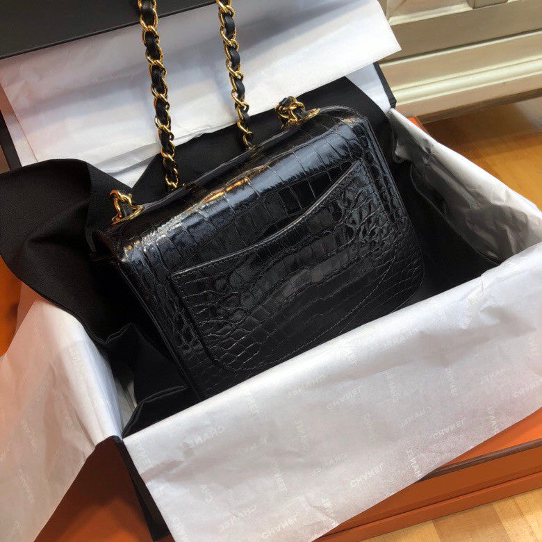 Chanel Alligator Mini Classic Flap Bag Black