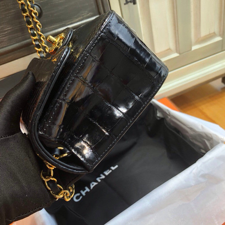 Chanel Alligator Mini Classic Flap Bag Black