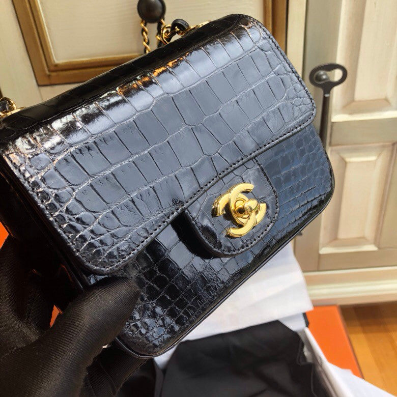 Chanel Alligator Mini Classic Flap Bag Black