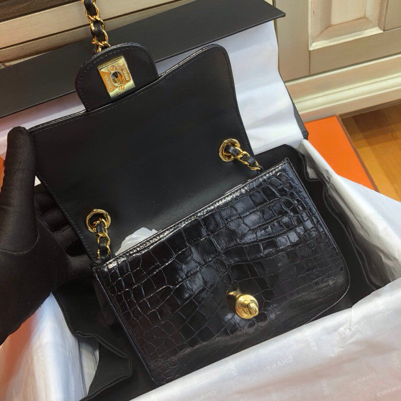 Chanel Alligator Mini Classic Flap Bag Black