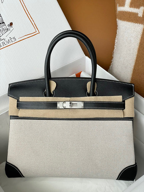 Hermès Birkin 30 Bag Toile Black Swift Leather