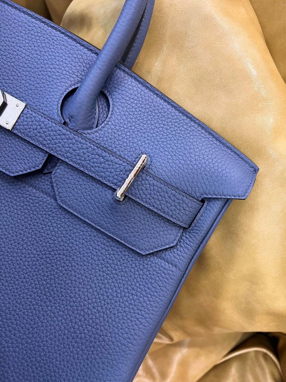 Hermes Bleu Agate Haut A Courroies Bag Clemence 40cm Palladium Hardware