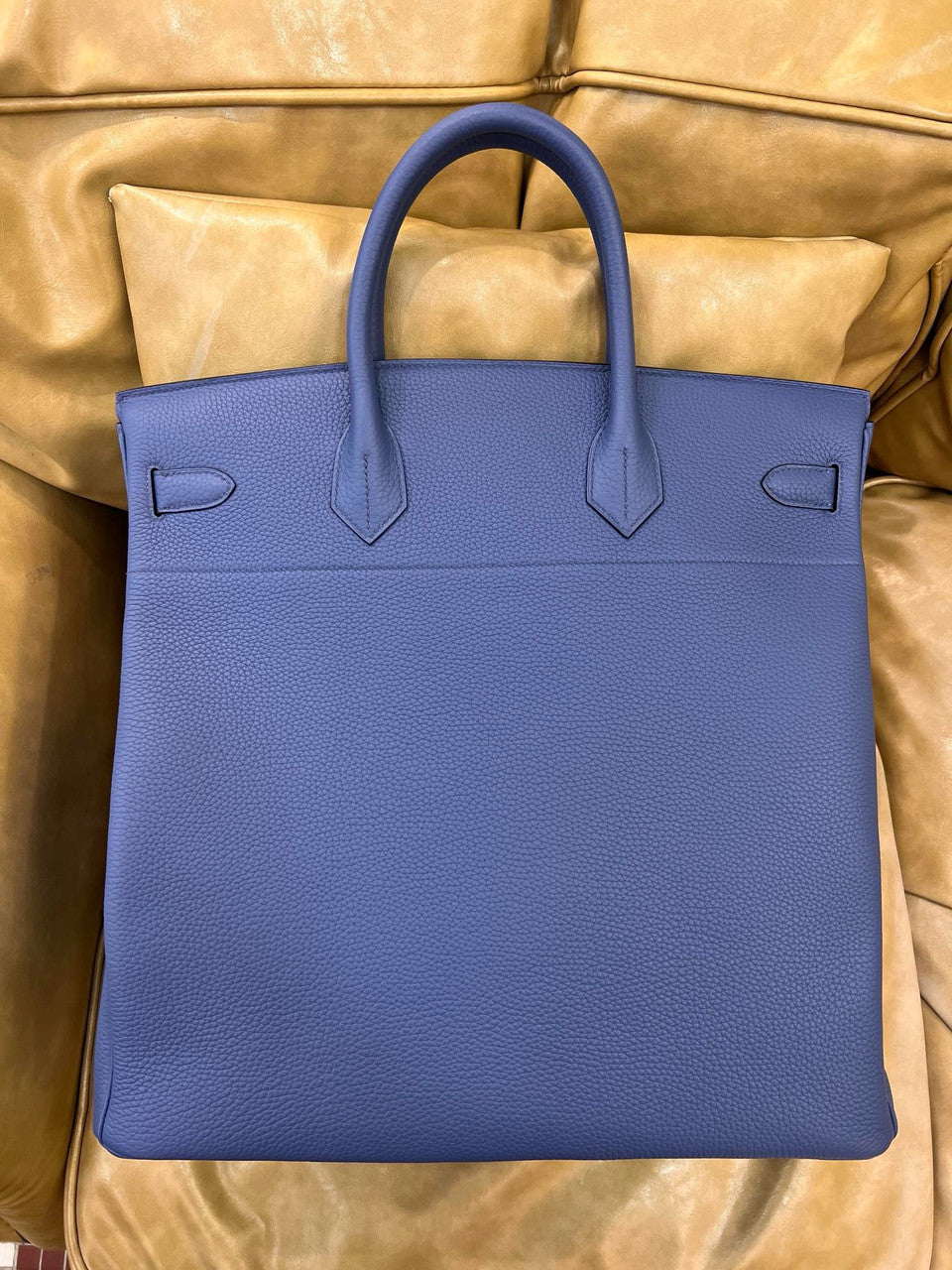 Hermes Bleu Agate Haut A Courroies Bag Clemence 40cm Palladium Hardware