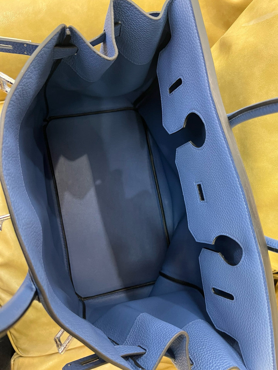 Hermes Bleu Agate Haut A Courroies Bag Clemence 40cm Palladium Hardware
