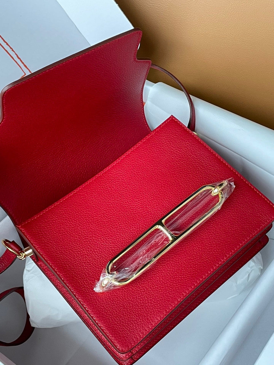 Hermes Red Togo Gold Hardware Roulis 23 Handbag